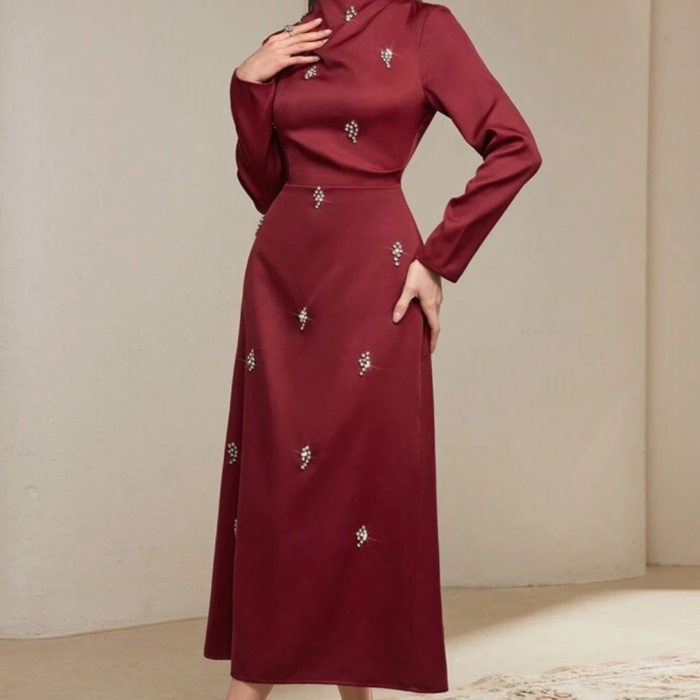 Elegant Burgundy Dress with Embellishments